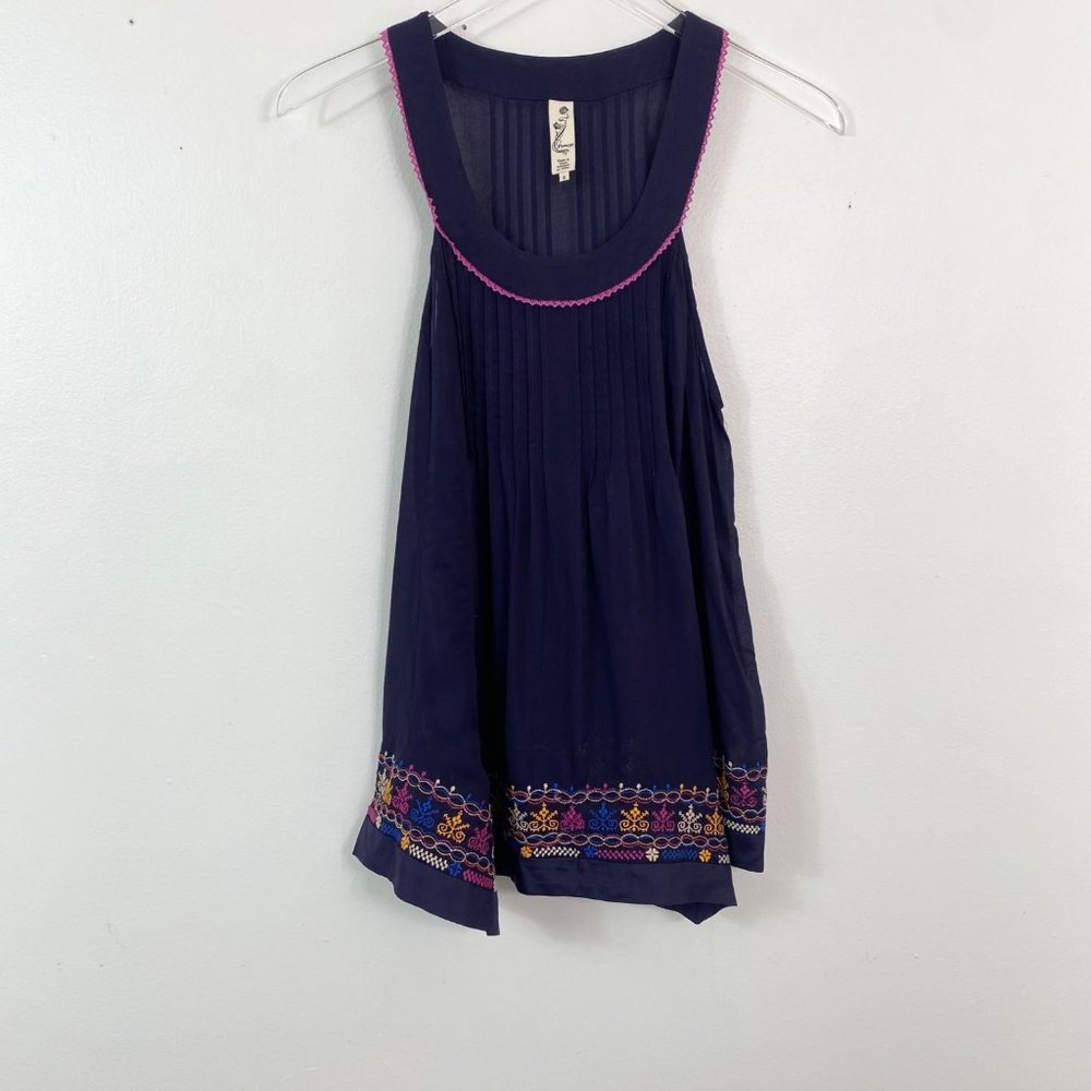 Anthropologie Floreat Womens Embroidered Handkerchief Purple Top SIze 2